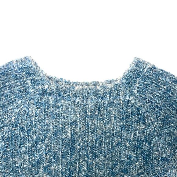 Hand Knit Sweater Womens Crew Neck Knit Cuff Metallic Thread Blue Silver - Picture 4 of 14